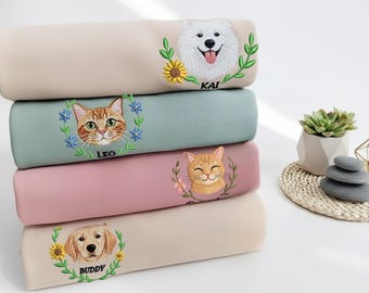Moletom com capuz bordado personalizado com rosto de cachorro, retrato de animal de estimação da Photo Jumper, moletons personalizados com nome para amantes de animais de estimação, presentes de Natal para donos de animais de estimação
