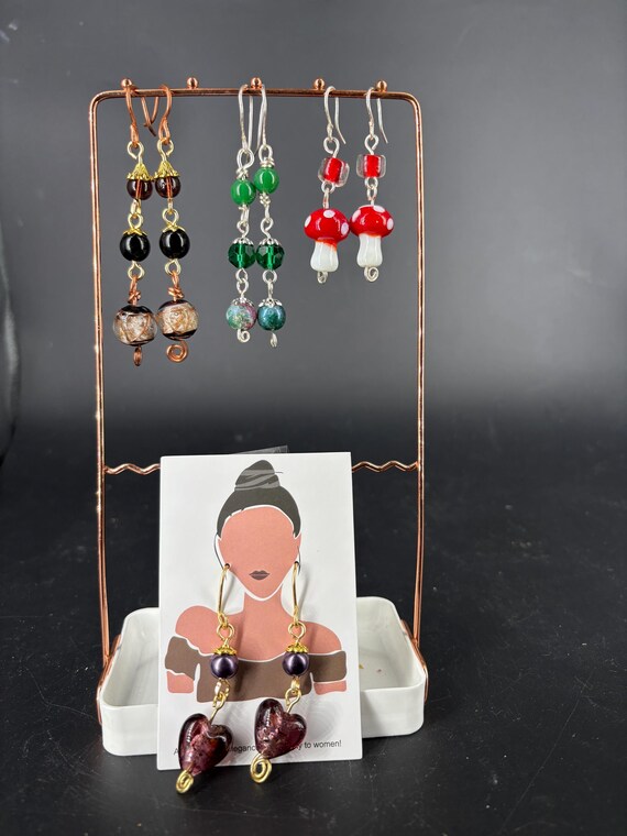4 pairs of Glass Bead Dangle Earrings, Multi-Color Stone Earrings