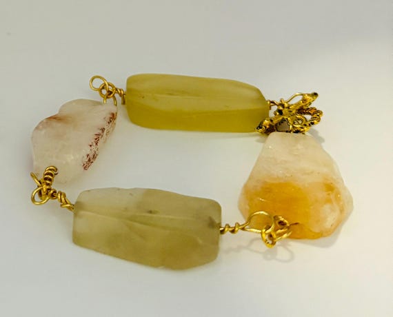 Large Citrine Quartz bead bracelet with gold wire links
