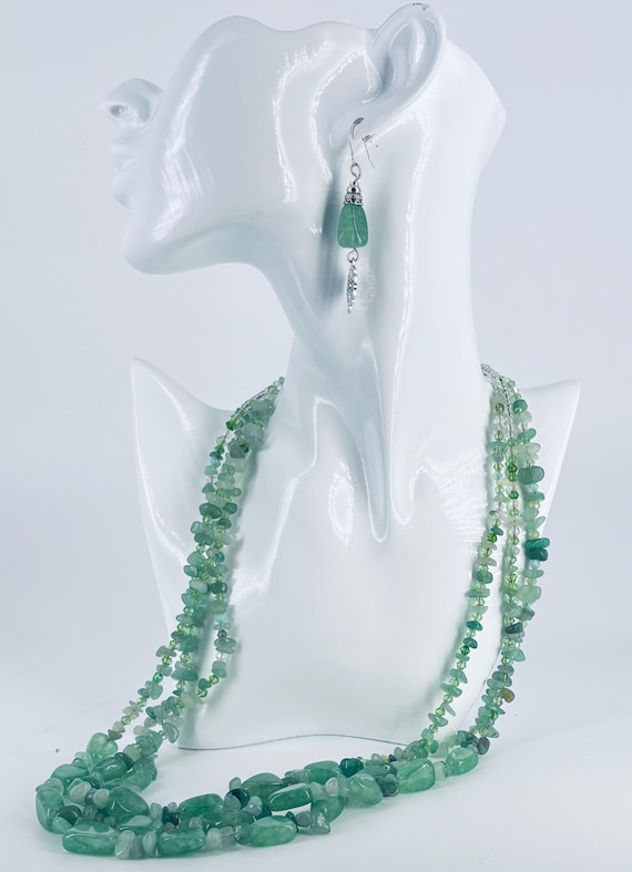Green Adventurine multistrand necklace + earrings