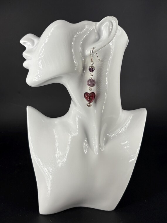 Purple glass heart earrings