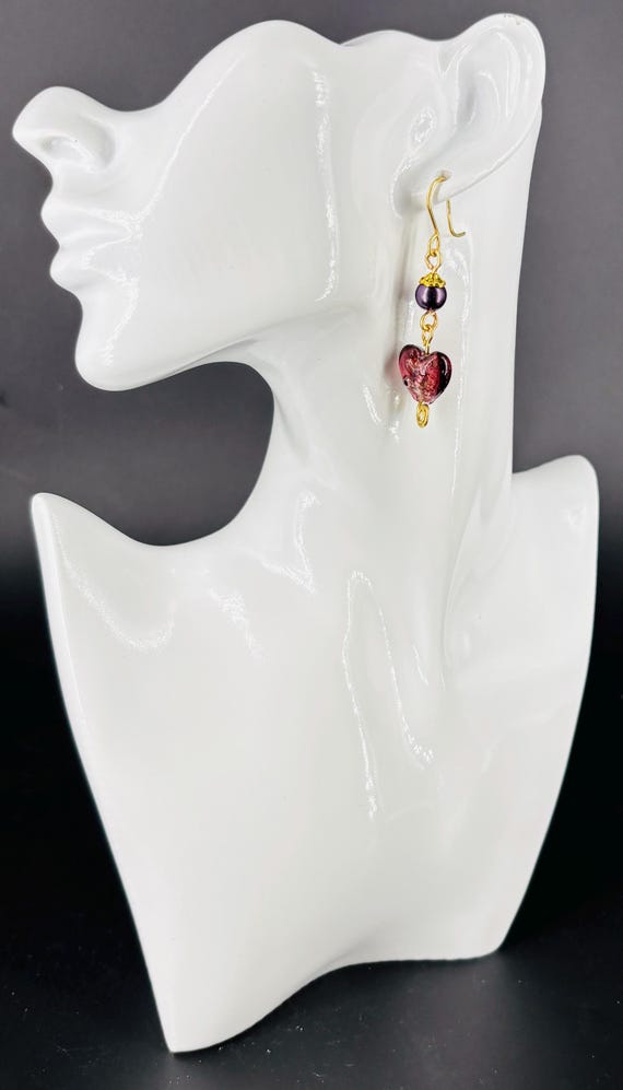 Two Tier Glass Heart Earrings, Gold OR Silver Wires