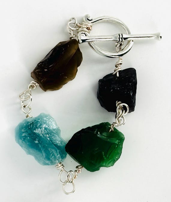 Cat eye stone chunky bracelet green, aqua blue, brown, black