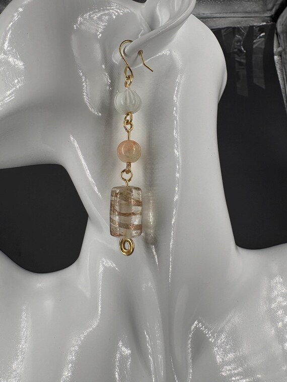 Elegant pale pink, gold and white glass earrings, made from Vintage Czech Glass beads