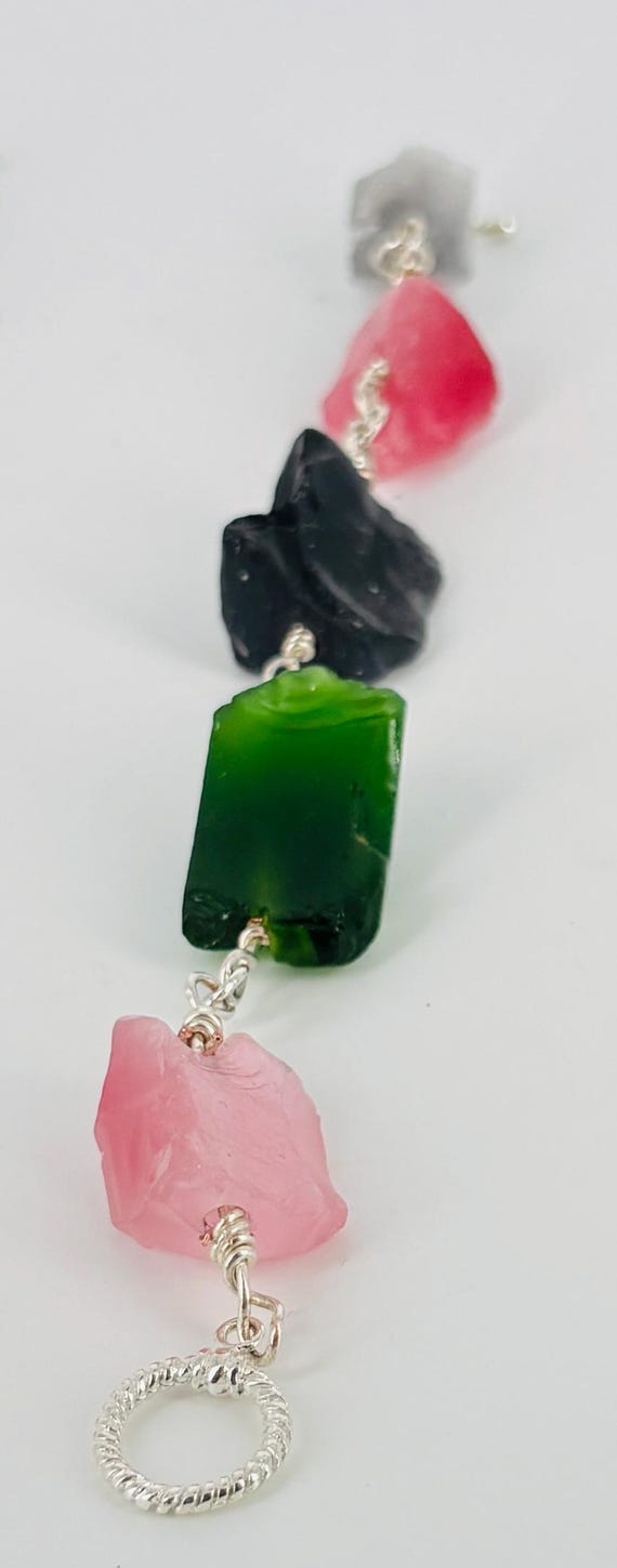 Cat eye stone chunky bracelet green pink black grey