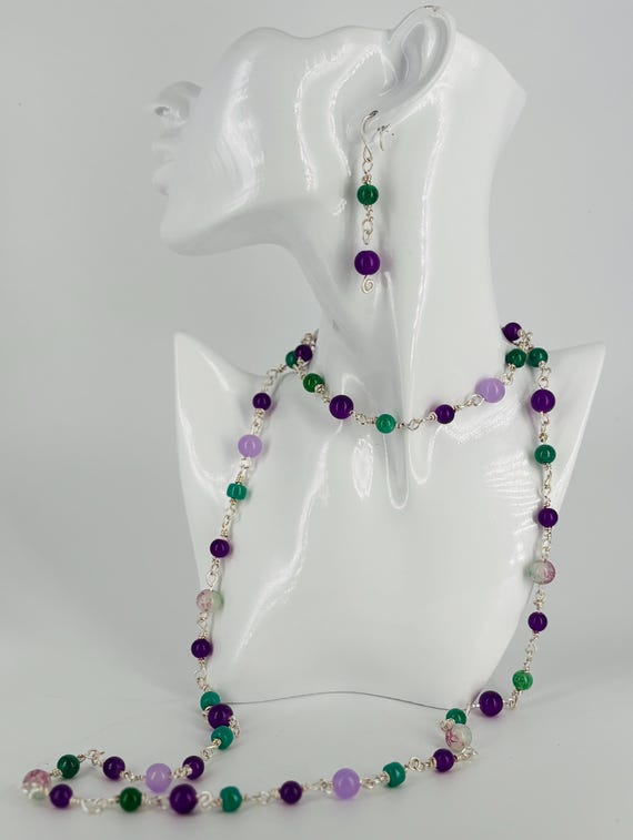 Bright green and purple linked necklace