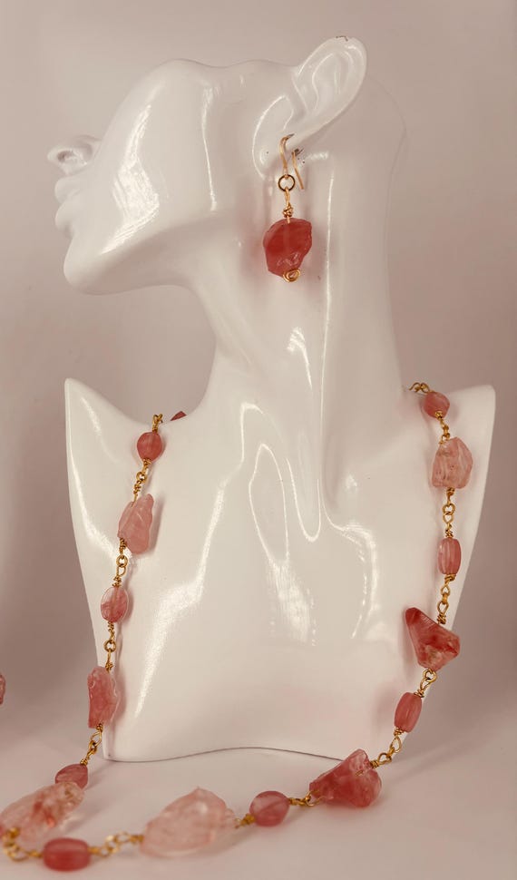 Red Quartz Rock necklace + free earrings