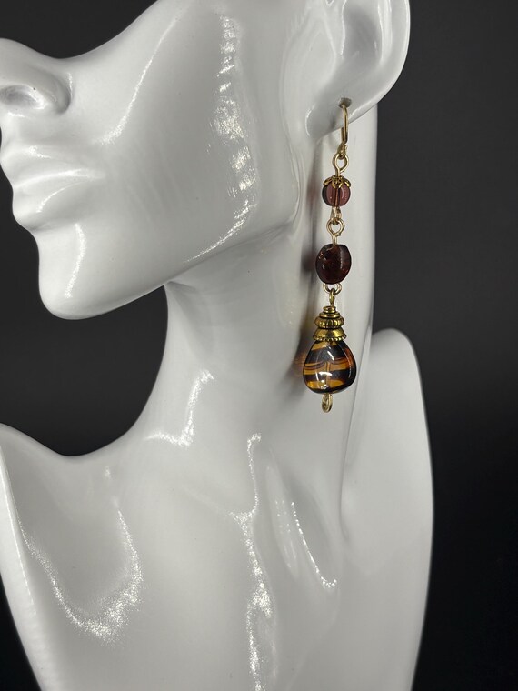 Standout brown and gold glass bead earrings