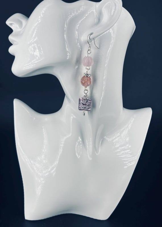 Vintage Czech glass beads, pale pink and light purple earrings