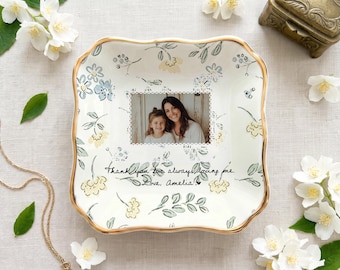 Personlig present till brudens mor, smyckesfat med foto för mamma, minnessak till bröllopsdagen, present till brudgummens mor