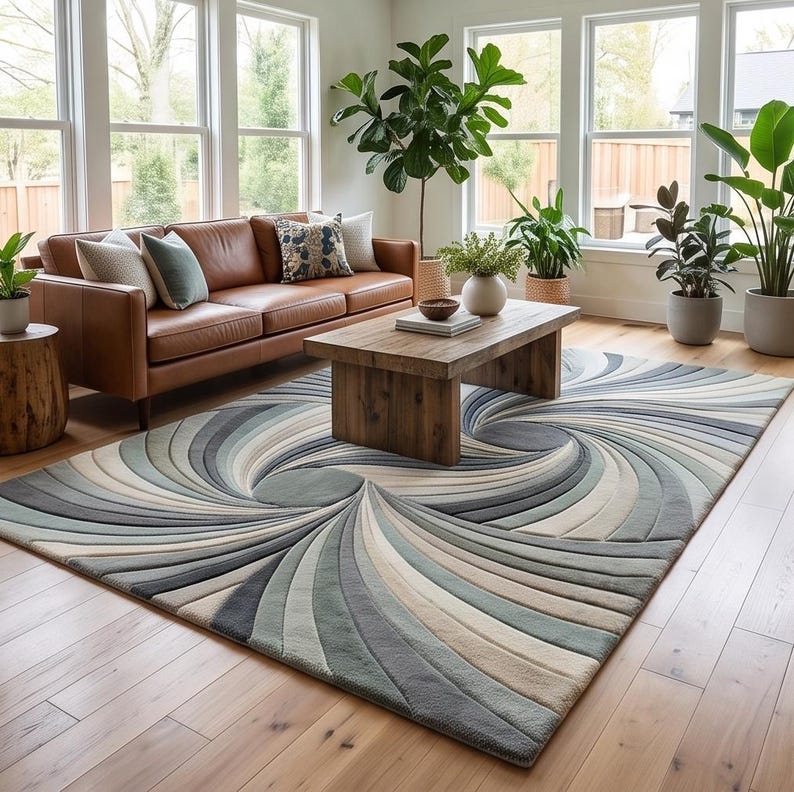 Buy Modern Abstract Swirl Hand-tufted Rug – 3D Sculpted Vortex Pattern ...