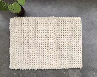 Chunky Wool Rug, Hand-Braided Cream Area Carpet, Textured Modern Home Decor