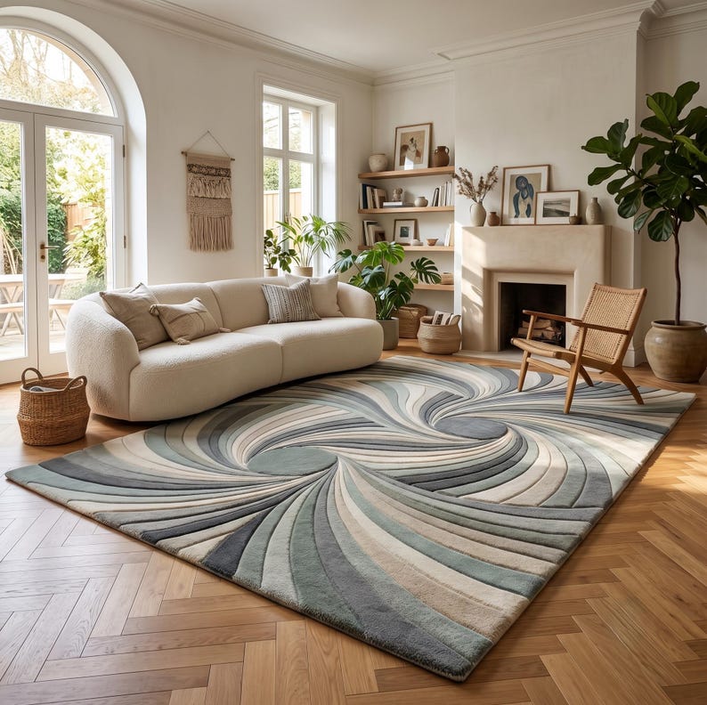 Buy Modern Abstract Swirl Hand-tufted Rug – 3D Sculpted Vortex Pattern ...