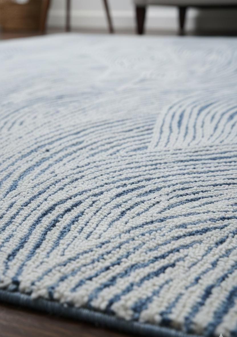 Hand Tufted Wool Rug, Abstract Wavy Line Coastal Modern Decor - Etsy