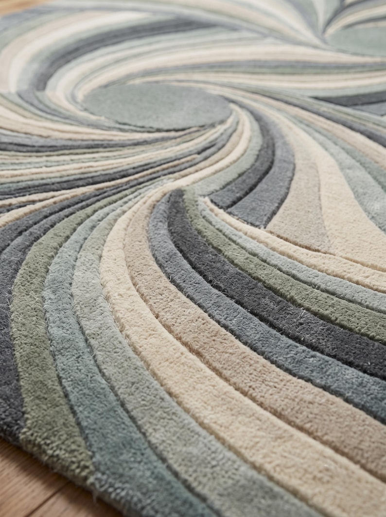 Buy Modern Abstract Swirl Hand-tufted Rug – 3D Sculpted Vortex Pattern ...