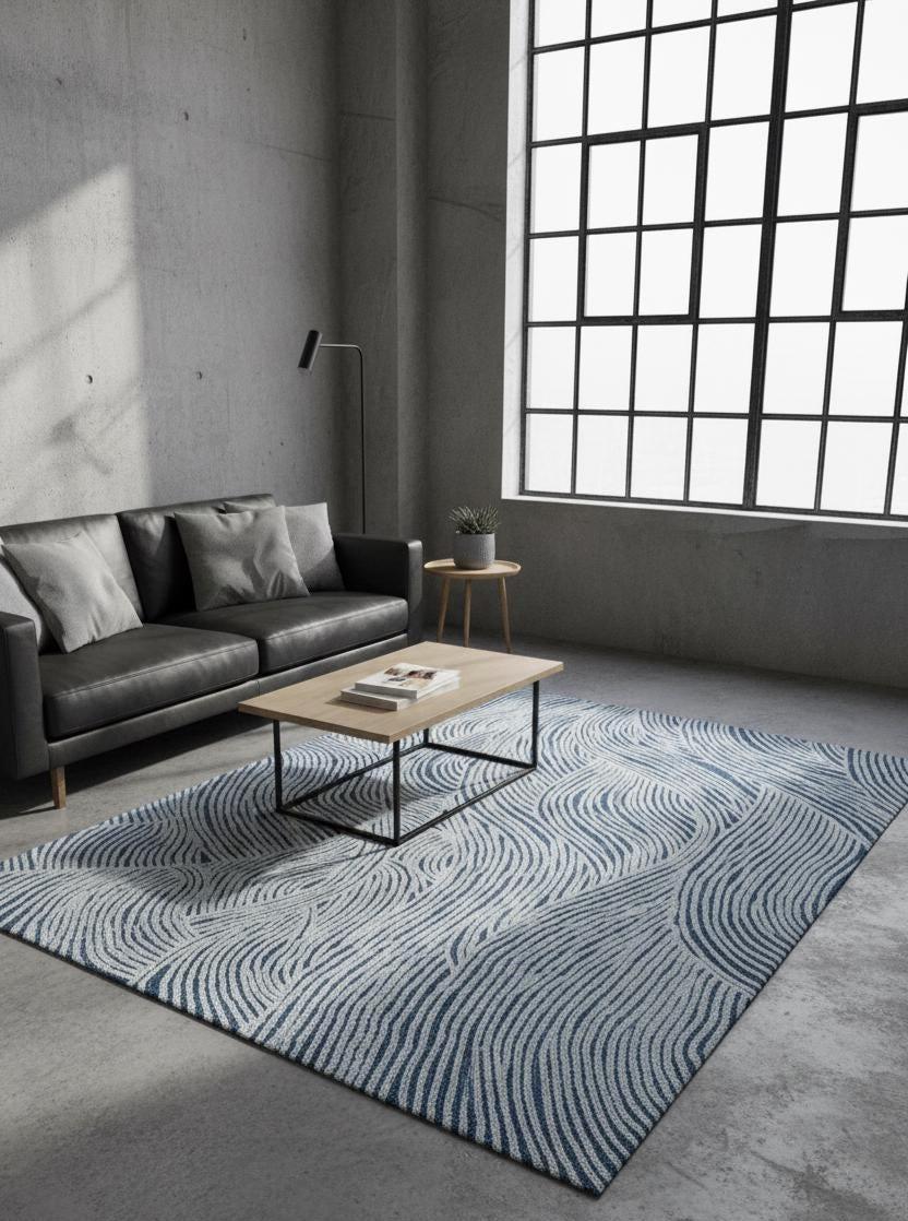 Hand Tufted Wool Rug, Abstract Wavy Line Coastal Modern Decor - Etsy