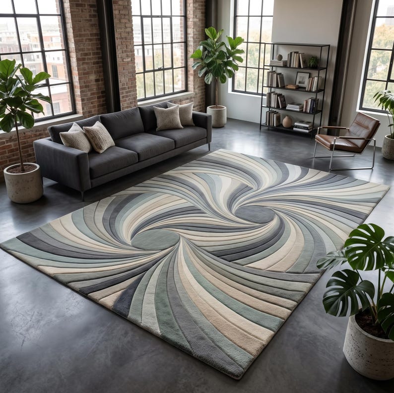 Buy Modern Abstract Swirl Hand-tufted Rug – 3D Sculpted Vortex Pattern ...