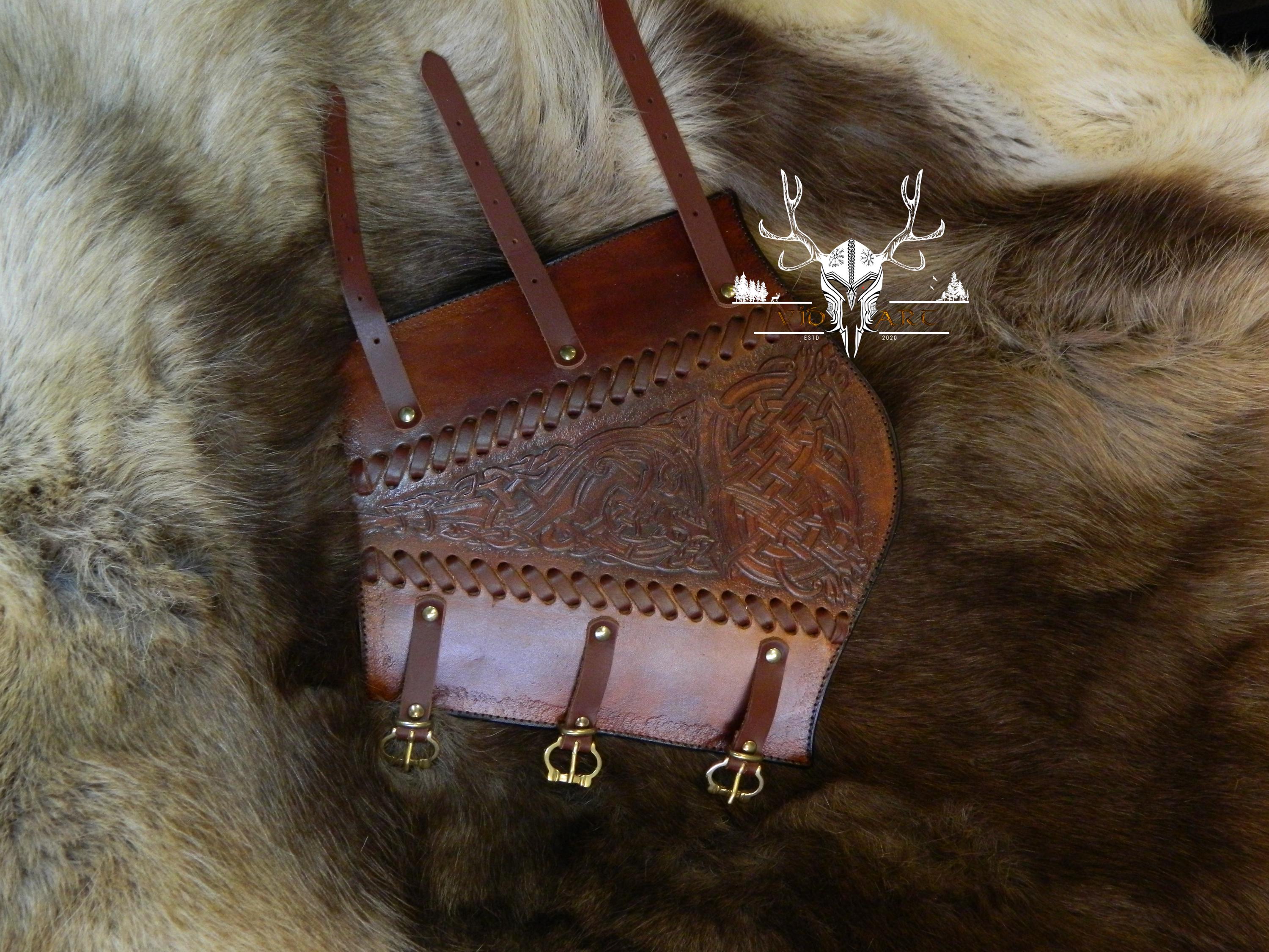 Carquois Latéral Cuir Marron, Style Viking, Pour Main Droite, Poinçonné Suède