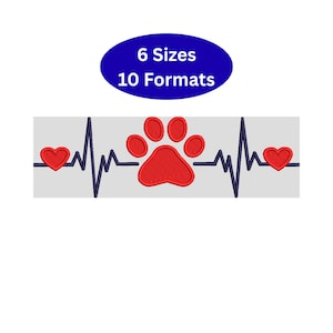 Heartbeat-pootafdruk – machineborduurbestand Pet Lover – 6 maten