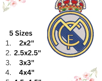 Real Madrid FC Logo Embroidery Design – 6 Sizes Included | Instant Download | Digital File for Machine Embroidery | Emb Dst Pes Jef