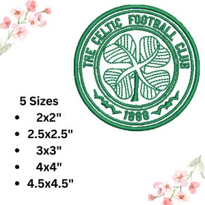 以下が含まれることがあります： 緑色の刺繍パッチ。四つ葉のクローバーの周りに「THE CELTIC FOOTBALL CLUB」の文字が刺繍されています。 パッチには1888年と記載されており、5つのサイズがあります：5.08cm x 5.08cm、6.35cm x 6.35cm、7.62cm x 7.62cm、10.16cm x 10.16cm、11.43cm x 11.43cm。