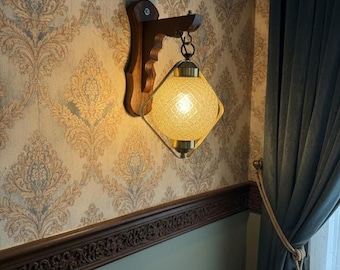 Handmade Wooden Wall Sconce, Rustic Farmhouse Lamp, Geometric Shade, Boho Decor