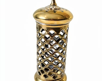 Vintage Pierced Brass Candle Holder Lantern – 8.5” Footed Indian Brass Luminaria – Mid-Century Boho Home Decor / Shadow Lantern