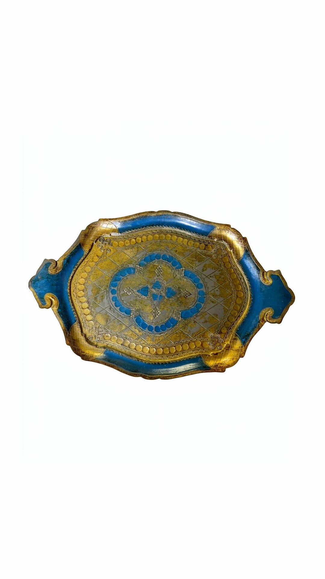 Vintage Italian Florentine Tray: Gold Gilt Blue Serving Vanity Display ...
