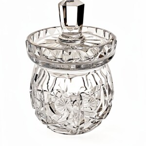 Vintage Marmeladenglas mit Deckel - 12 cm - Bleikristall-Konservendose mit Diamantschliff - Waterford-Stil - eleganter Waschtisch oder Tisch