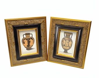 Framed Antique Etruscan Vase Prints – Grand Tour Neoclassical Lithographs – Classical Red-Figure Pottery Wall Art (Set or Single)
