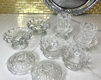 Vintage kristallen en glazen kandelaars – 4 elegante paren, midden van de eeuw tot jaren 1990, apart verkrijgbaar