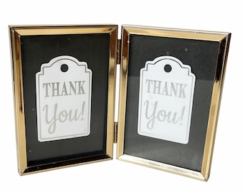 Vintage Gold Metal Double Picture Frame | Hollywood Regency Bifold Photo Display (3" x 4.5")