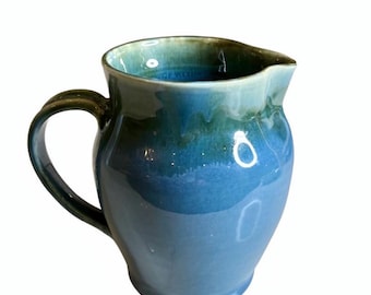 Handmade Studio Pottery Creamer – Blue Green Glaze Ceramic Milk Pitcher – Signed Base