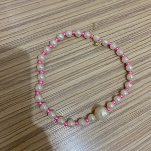 Handmade Pearl Choker, Pink Beaded Necklace, Cute Girl Jewelry, Boho Shell Beads, Dainty Gift for Kids, Trendy Small Pearl Choker