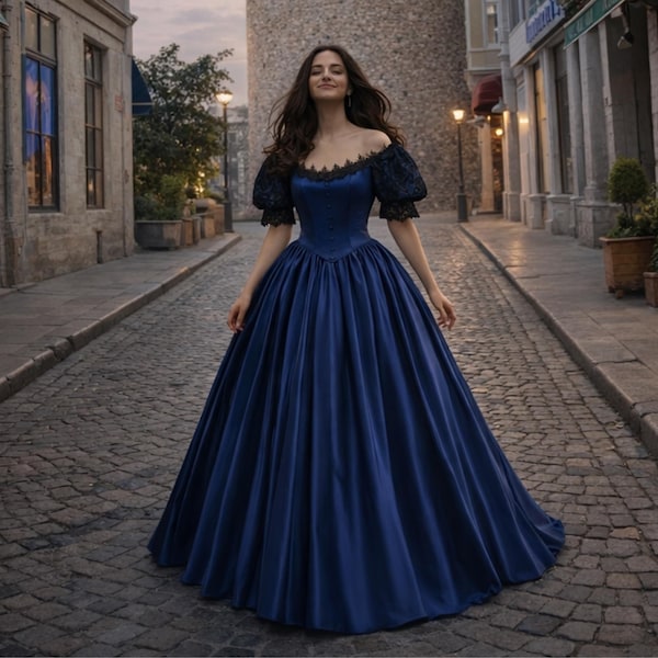 Lace Off-Shoulder Ren Faire Dress, Renaissance Corset Gothic Ball Gown Medieval Fantasy Costume