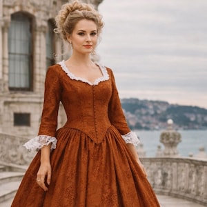 Vestido rococó estilo túnica francesa, vestido del siglo XVIII, vestido de baile con corsé en la espalda y cordones