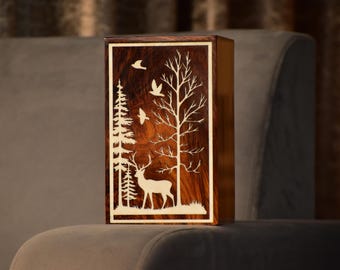 Handmade Rosewood Cremation Urn – Tree of Life & Deer Memorial