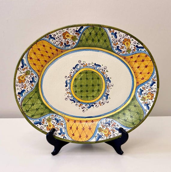 Italian Hand-painted Sicilian Maiolica Platter Erice Maison