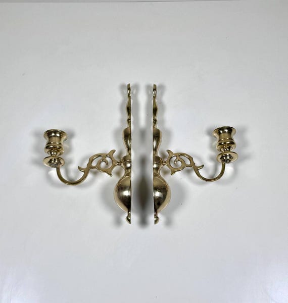 ヴィンテージの真鍮製壁取り付け用燭台とキャンドルホルダー / 壁装飾