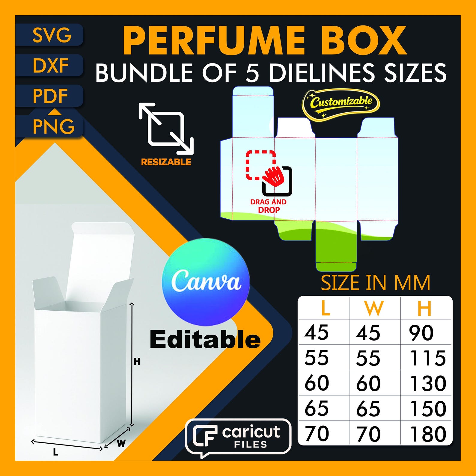 Bundle of 5 Perfume Box Dieline Template , Packaging Layout SVG ...