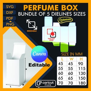 Bundle of 5 Perfume Box Dieline Template , Packaging Layout SVG , Cosmetic Cutting Guide , Folding box Design ,Print Ready Diecut File