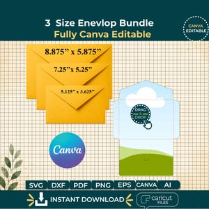 Kuvertmallpaket Canva redigerbar | Kuvert Dieline SVG PNG-set | Dra och släpp kuvert tom ram | Direkt nedladdning
