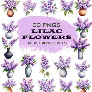 Lilac Bouquet Watercolor Print: Floral Vase Illustration Digital Download