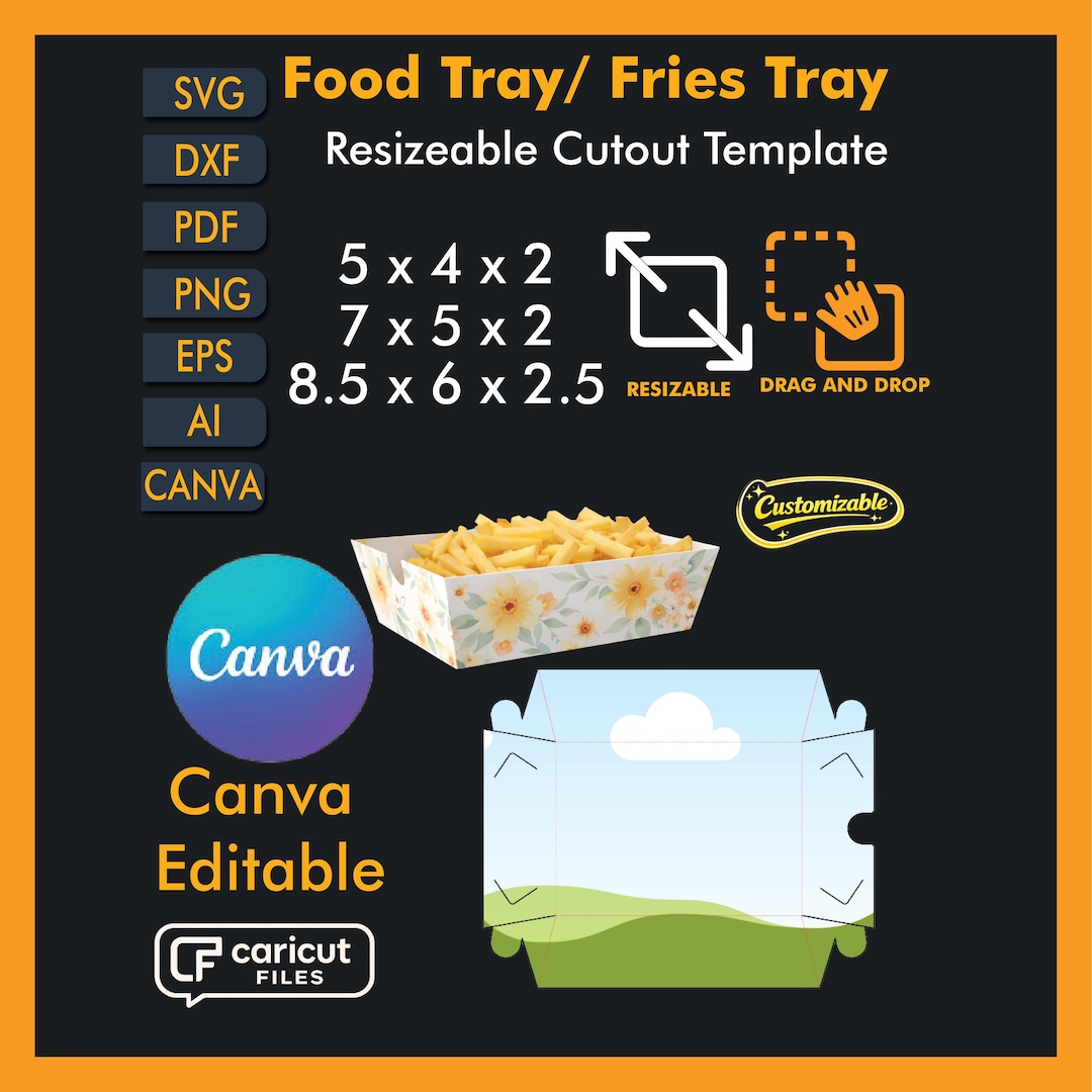 French Fry Tray Dieline Template, Snack Food Packaging Favor Box Layout ...