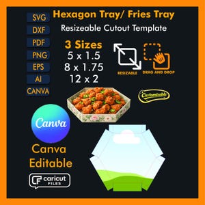 hexagonal tray canva editable food packaging  layout dieline vector cutting file svg dxf pdf ai laser cut packaging design