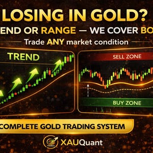 Peut inclure: Publicité avec le texte « LOSING IN GOLD ? » et « TREND OR RANGE - WE COVER BOTH ». L'image montre deux graphiques avec des lignes vertes et rouges, des flèches et le texte « TREND », « SELL ZONE » et « BUY ZONE ». Le bas de l'image indique « COMPLETE GOLD TRADING SYSTEM ».