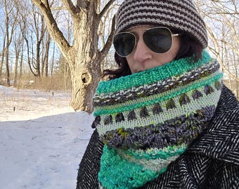 Knit Bulky Wool Cowl, Soft Knit Scarf
