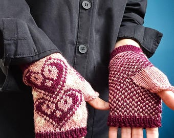 Knit Fingerless Gloves, Norwegian Knit Mitts