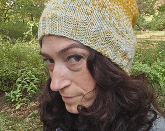 Winter Hat, Knit Wool Beanie: Yellow and Green Ombre
