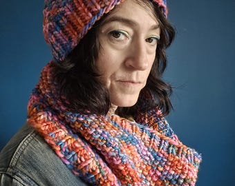 Bulky Knit Cowl in Variegated Merino Wool